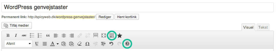 Sørg først for, at ikonlinjen er udvidet ved at klikke på ikonet markeret øverst. Brug derefter ?-ikonet til at se alle genvejstaster når du skriver et indlæg, eller laver indhold til en side, i WordPress